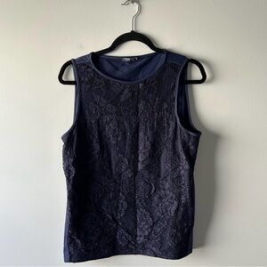 Anne Fontaine Navy Lace Sleeveless Blouse